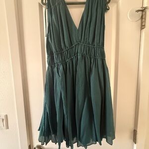 Madewell Deep Green Textured V-Neck Dress